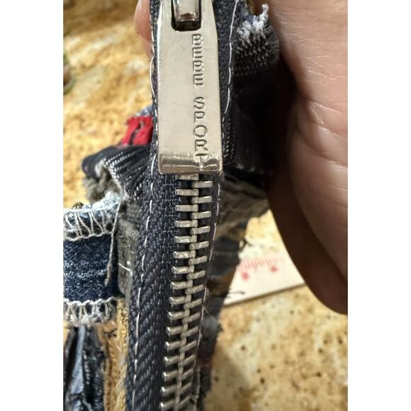 Upcycled Raw Edge Denim Scrap Crossbody Handbag Handmade Chain Boho Chic Hippy - Picture 9 of 10